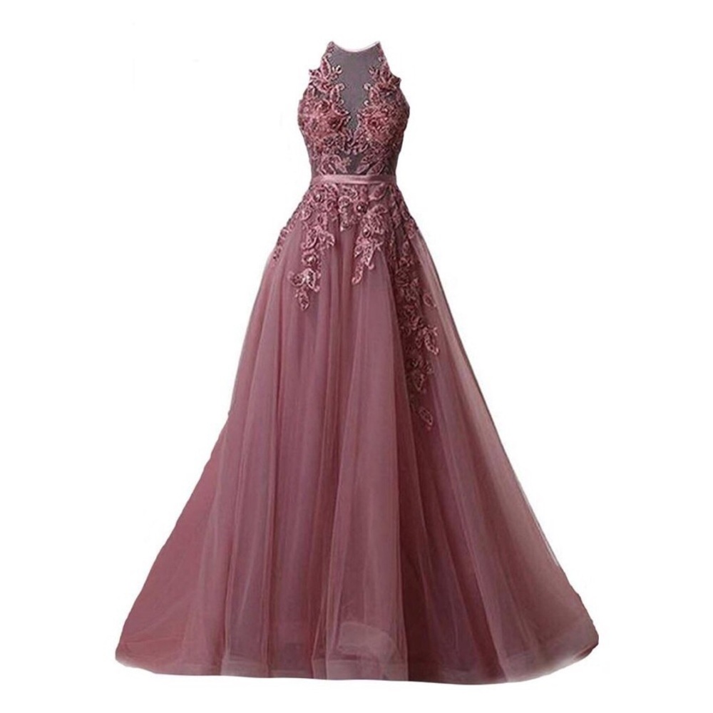 Fanciest dusty rose halter prom dress